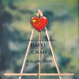 Señal Acrílica Bienvenida a Boda de doble corazón de China