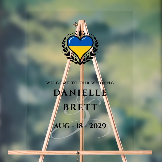 Señal Acrílica Bienvenida a Boda de doble corazón de Ucrania (Neutral )