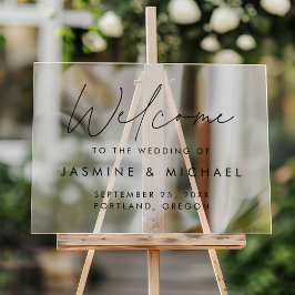 Señal Acrílica Bienvenida a Boda de escritura negra moderna