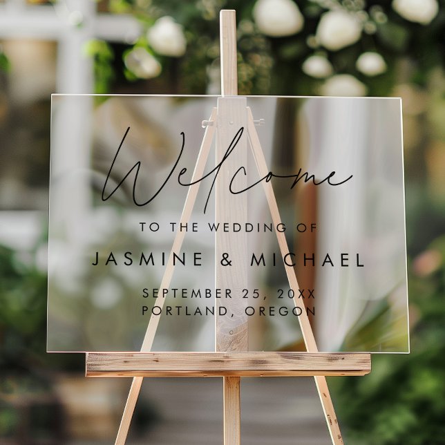 Señal Acrílica Bienvenida a Boda de escritura negra moderna (Subido por el creador)