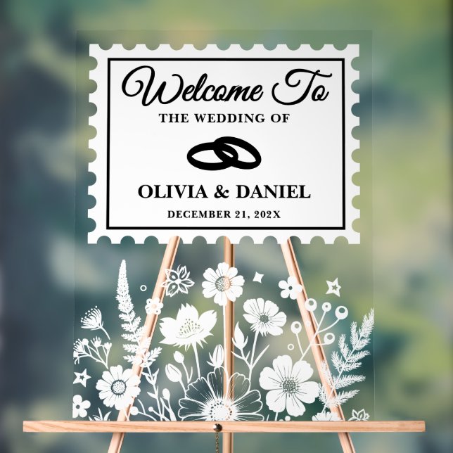 Señal Acrílica Bienvenida a Boda de estampado de flores silvestre (Neutral )