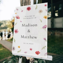 Señal Acrílica Bienvenida a Boda de Flores Silvestres