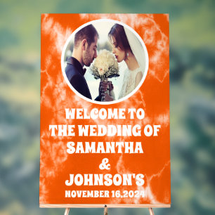 Señal Acrílica Bienvenida a Boda de foto de Naranja ruso Tie Dye