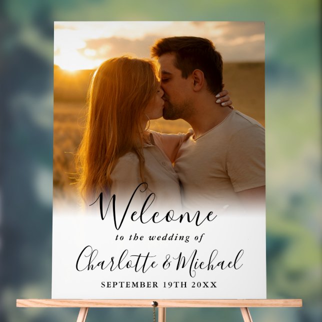 Señal Acrílica Bienvenida a Boda de fotografías con escritura de  (Neutral )