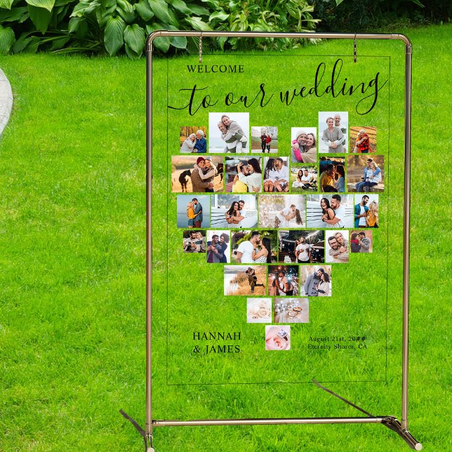 Señal Acrílica Bienvenida a Boda de imágenes Heart Collage de fot (Acrylic wedding sign with heart shaped photo collage)