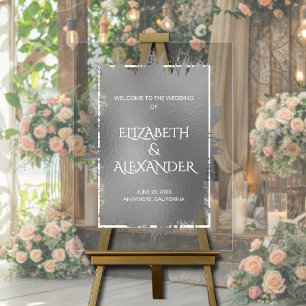 Señal Acrílica Bienvenida a Boda de moda Silver Splash