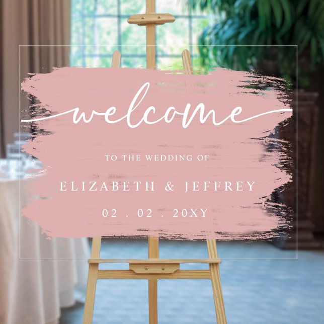 Señal Acrílica Bienvenida a Boda de pincel Rubor moderno (Modern Blush Brush Strokes Wedding Welcome Acrylic Sign
)