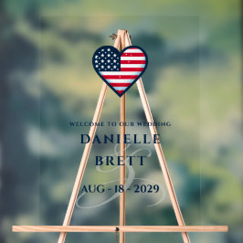 Señal Acrílica Bienvenida a Boda de USA Couple Heart