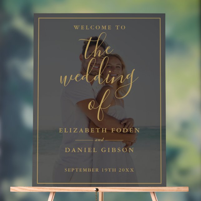 Señal Acrílica Bienvenida a Boda elegante de guiones dorados (Neutral )