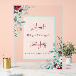 Señal Acrílica Bienvenida a Boda escarpado de eucalipto floral co