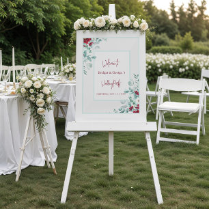 Señal Acrílica Bienvenida a Boda escarpado de eucalipto floral co