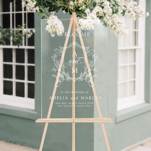 Señal Acrílica Bienvenida a Boda Escudo Vintage