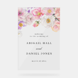 Señal Acrílica Bienvenida a Boda Floral de acuarela