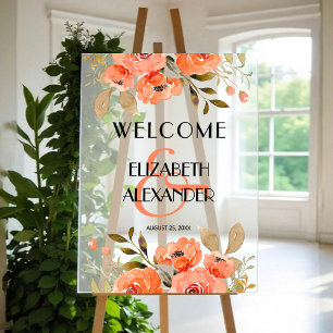 Señal Acrílica Bienvenida a Boda Floral de acuarela de moda