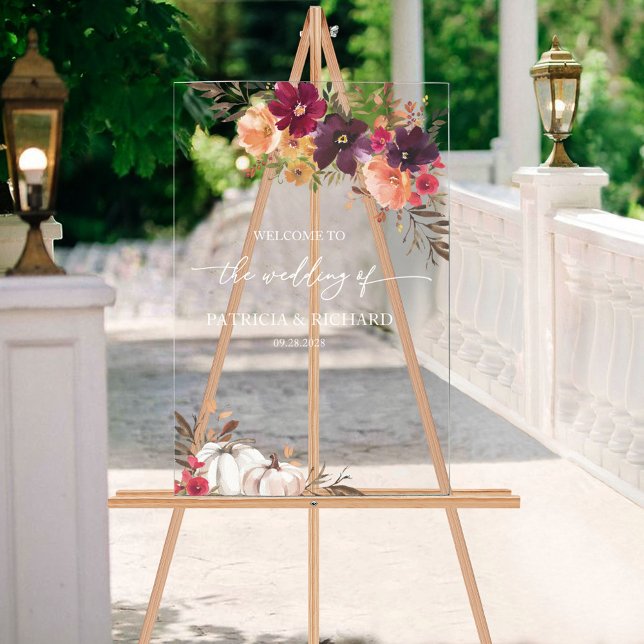 Señal Acrílica Bienvenida a Boda floral de calabaza en otoño (Subido por el creador)