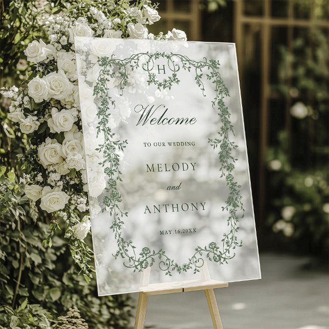 Señal Acrílica Bienvenida a Boda floral Sage Green Classic (Subido por el creador)