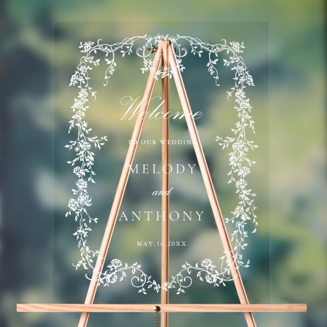 Señal Acrílica Bienvenida a Boda floral victoriano clásico (Neutral )
