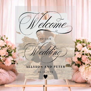 Señal Acrílica Bienvenida a boda fotográfico de moda caligráfica