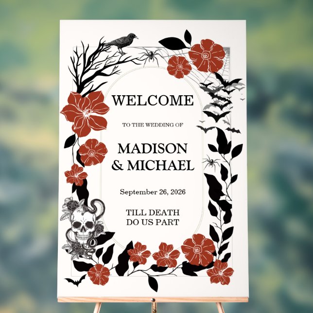 Señal Acrílica Bienvenida a Boda gótico de Halloween negro y borg (Neutral )