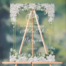 Señal Acrílica Bienvenida a Boda islámico floral elegante musulma