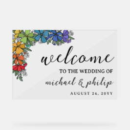 Señal Acrílica Bienvenida a Boda LGBT del orgullo arcoiris