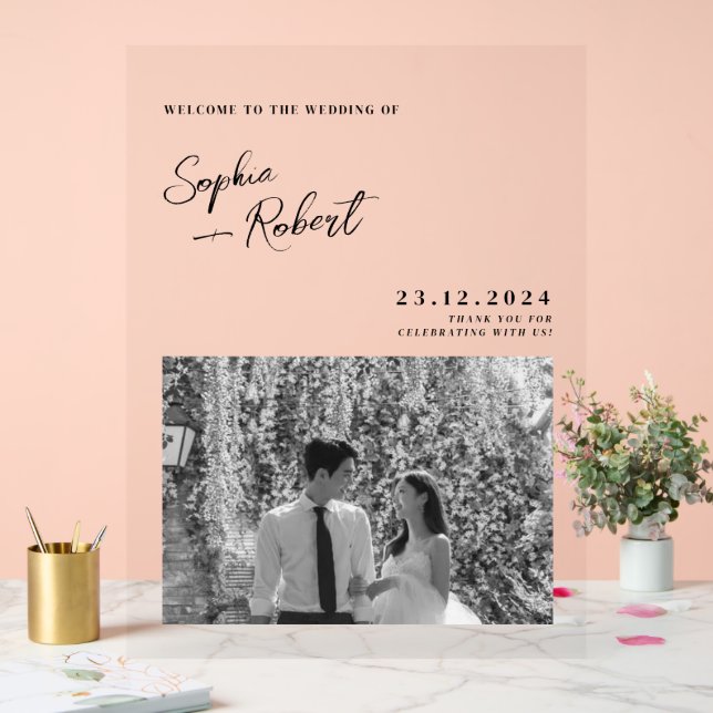 Señal Acrílica Bienvenida a Boda Minimalista blanco (Boda)