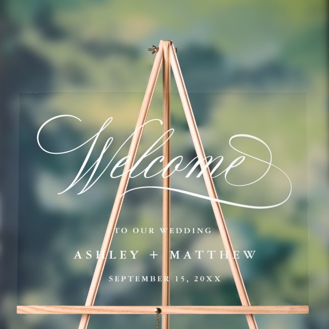 Señal Acrílica Bienvenida a Boda romántico de caligrafía blanca (Neutral )