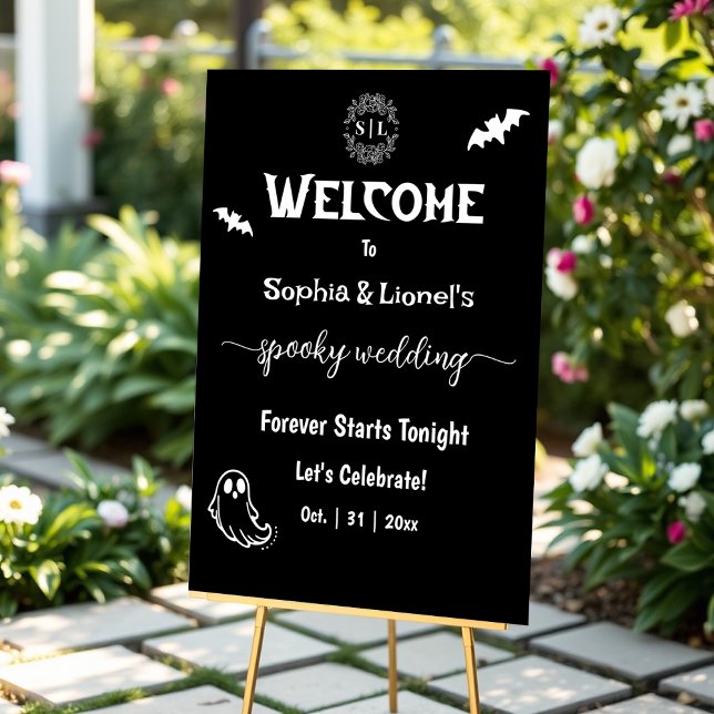 Señal Acrílica Bienvenida a Bodas blancos y negros de Halloween (Subido por el creador)