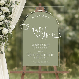 Señal Acrílica Bienvenida a Bodas modernos con guión verde sabio