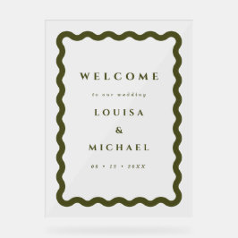 Señal Acrílica Bienvenida a Boho Wavy Frame Green Boda