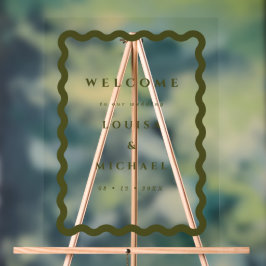 Señal Acrílica Bienvenida a Boho Wavy Frame Green Boda
