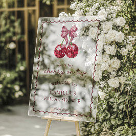 Señal Acrílica Bienvenida A Cherry On Top Bridal Shower