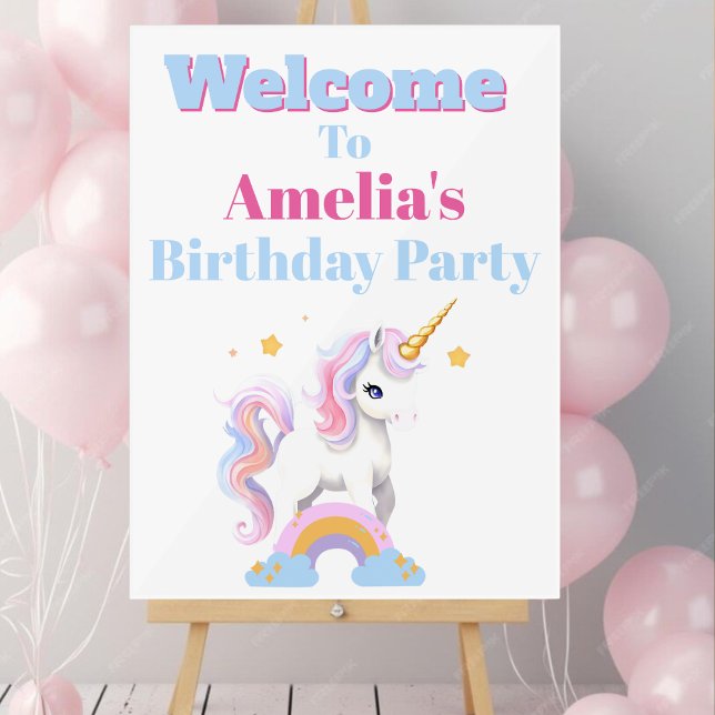 Señal Acrílica Bienvenida a cumpleaños de Unicornio con arcoiris  (Subido por el creador)