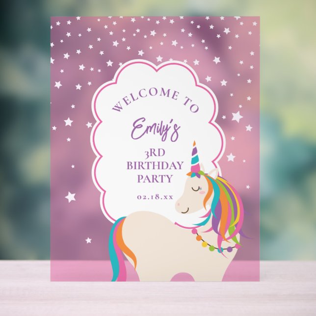 Señal Acrílica Bienvenida a cumpleaños del Chica de Unicornio Hot (Neutral )