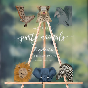Señal Acrílica Bienvenida a cumpleaños del tema de Safari para fi