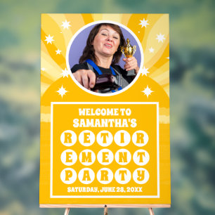 Señal Acrílica Bienvenida a Fiesta de retiro fotográfico amarillo