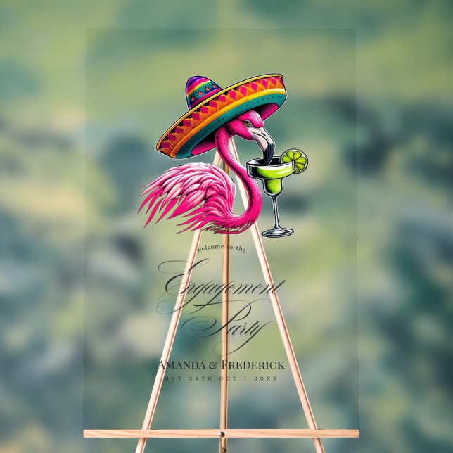 Señal Acrílica Bienvenida a Fiesta Flamingo Sombrero Engagement P (Neutral )