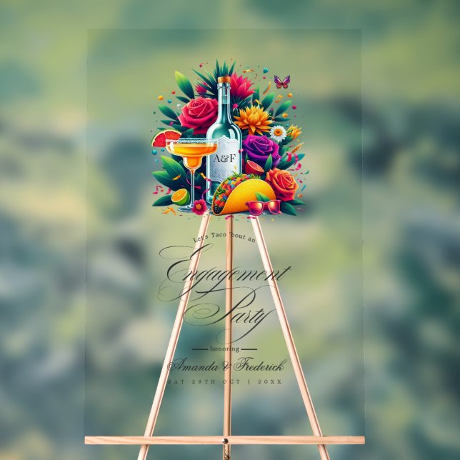 Señal Acrílica Bienvenida a Fiesta Tacos y Tequila Engagement Par (Neutral )