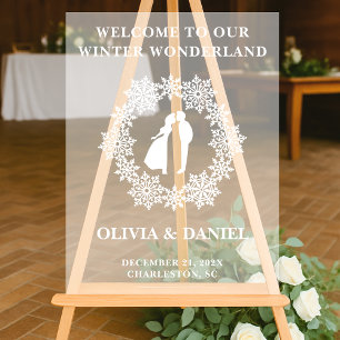 Señal Acrílica Bienvenida a la Boda de Invierno Escarcha de Snowf