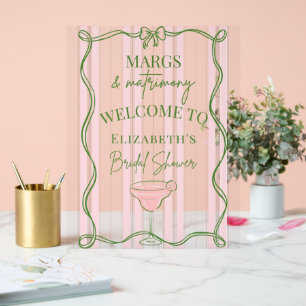 Señal Acrílica Bienvenida a la boda de Margs Matrimony Rosa y Ver