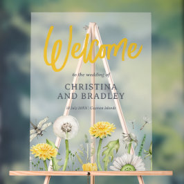 Señal Acrílica Bienvenida a la Boda del Jardín de Flores Silvestr