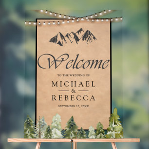 Señal Acrílica Bienvenida a la boda en el bosque de montaña de Kr