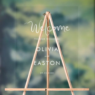 Señal Acrílica Bienvenida a la boda manuscrita blanca y sensacion