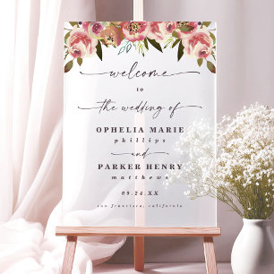 Señal Acrílica Bienvenida a la boda Ophelia Cottagecore rosa flor