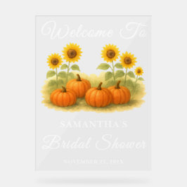Señal Acrílica Bienvenida a la boda otoñal de calabaza y girasol