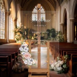 Señal Acrílica Bienvenida a la caligrafía floral elegante del Pas