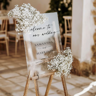 Señal Acrílica Bienvenida a la caligrafía moderna simple Boda ele