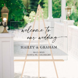 Señal Acrílica Bienvenida a la caligrafía moderna simple Boda ele