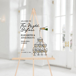 Señal Acrílica Bienvenida a la cena de un ensayo de champagne cap