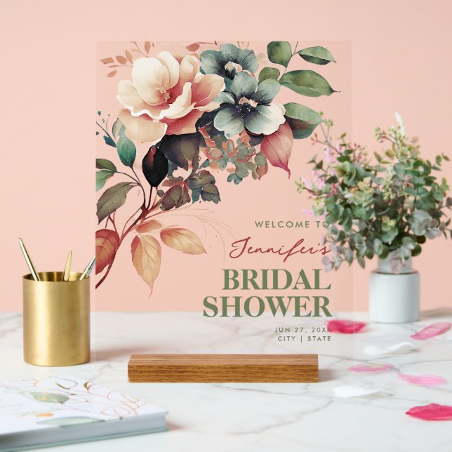 Señal Acrílica Bienvenida a la ducha Boho Summer Floral Bridal Br (Boda)